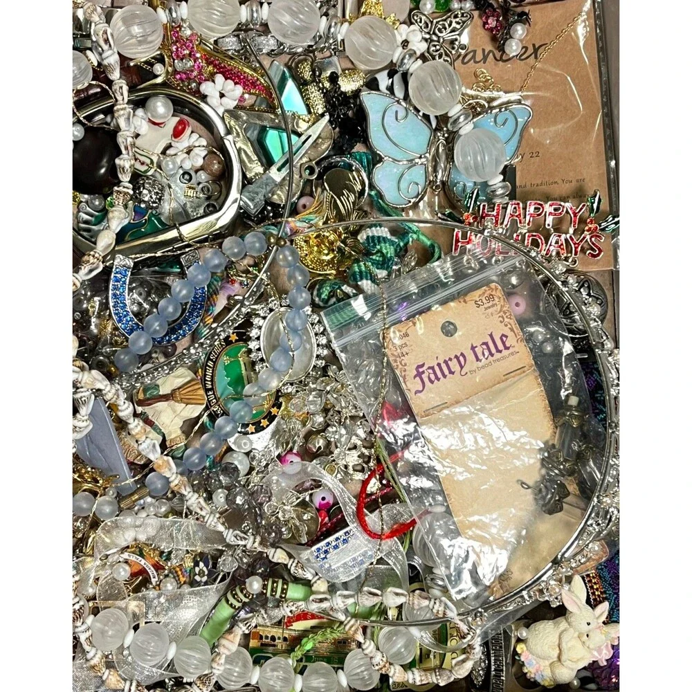 Vintage - Now Repurpose Jewelry Lot Beads Rhinestone Harvest Junk Drawer Box 3lb